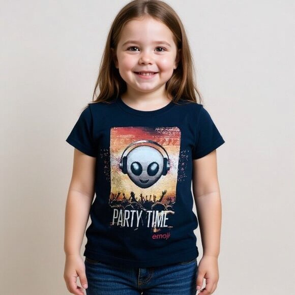 EMOJI the Iconic Brand branded t-shirt mesh upper back cap sleeves size 4-5 year - Picture 1 of 9